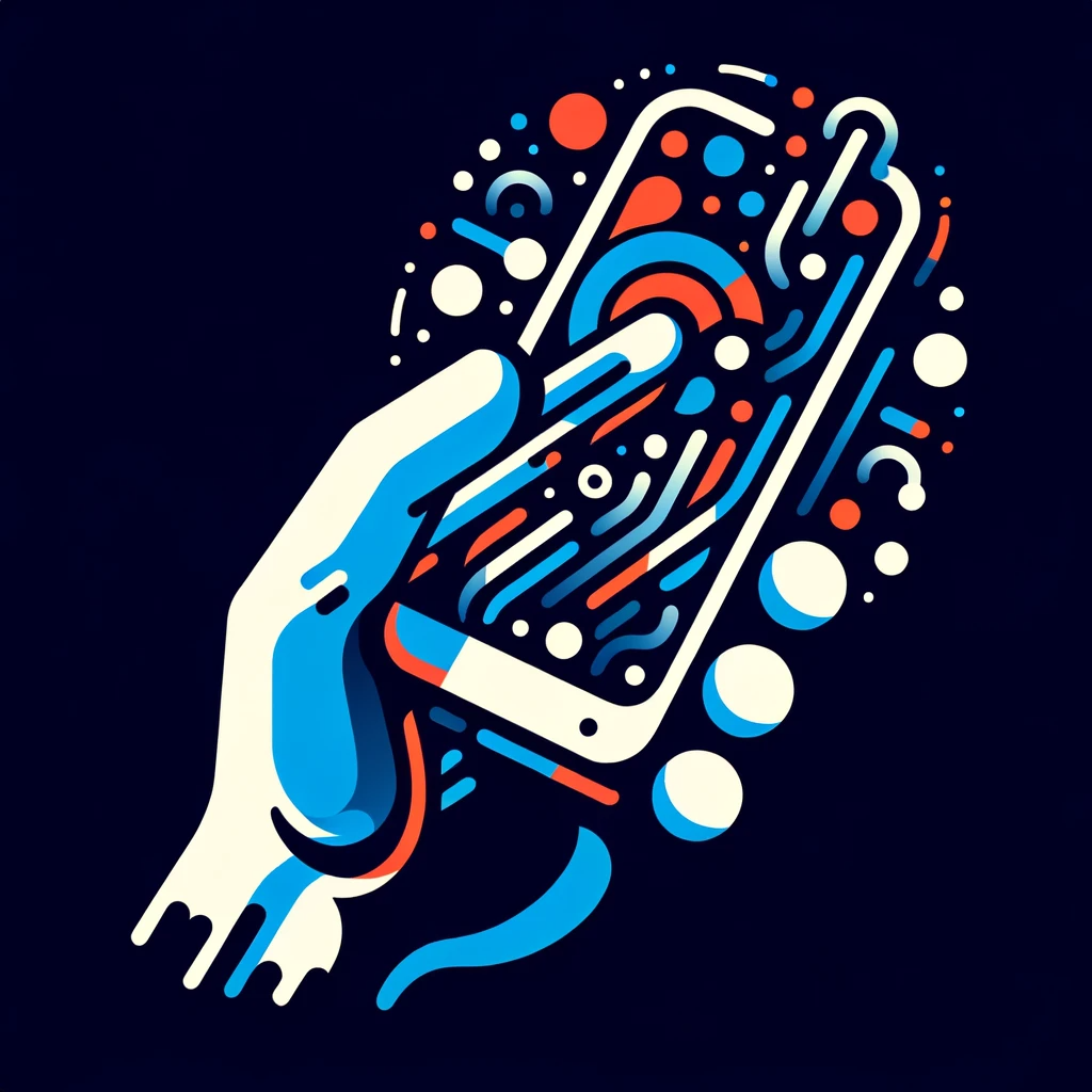 DALL·E 2023-11-21 11.38.58 - Create an illustration of a stylized hand holding a smartphone. The smartphones screen should be glowing to indicate its active but without displayi