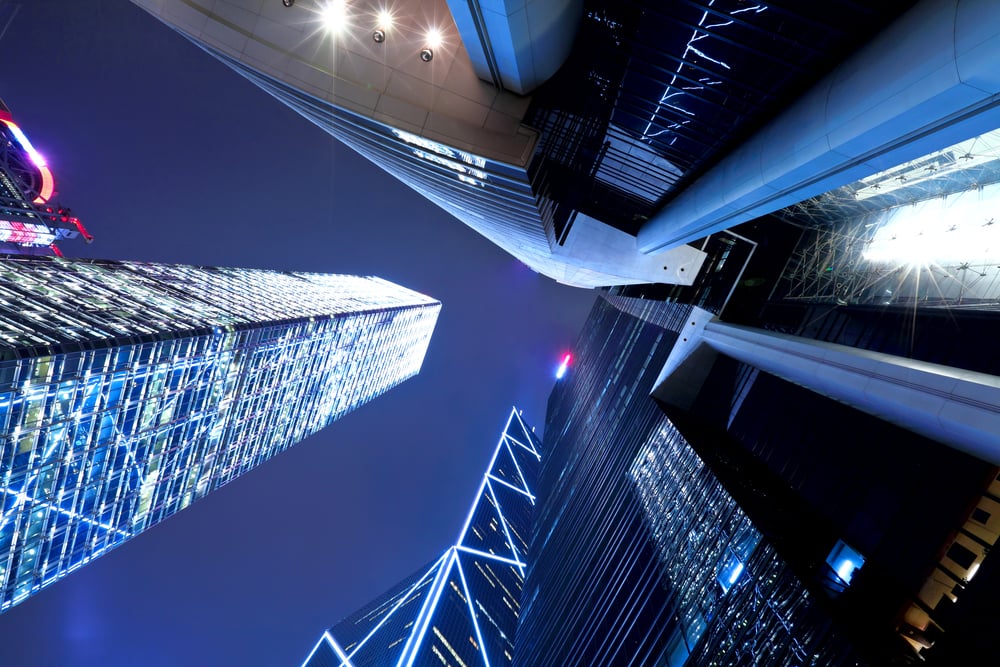 Hong Kong at night, view from below